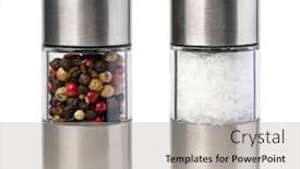  Presentation with pepper - Presentation theme consisting of salt and pepper grinders isolated on white background and a light gray colored foreground