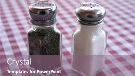  Presentation with table salt - PPT theme featuring salt and pepper shakers on a red and white table cloth background and a violet colored foreground