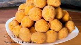  Presentation with salt food - Slide deck having salt-cod-fritters-snaks-brazilian background and a  colored foreground