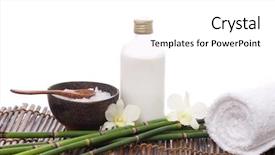  Presentation with spa - Theme consisting of salt in bowl on mat background and a  colored foreground