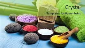  Presentation with organic - Colorful presentation design enhanced with salt in wooden bowl organic backdrop and a  colored foreground