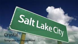  Presentation with salt lake city - PPT layouts consisting of salt lake city road sign background and a ocean colored foreground