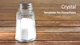  Presentation with table salt - PPT theme having salt shaker on wooden table background and a coral colored foreground
