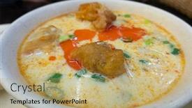  Presentation with soy milk - Colorful presentation theme enhanced with salt-soy-milk-taiwanese-famous backdrop and a coral colored foreground