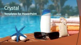  Presentation with lotion - Slide deck featuring salt stress - beach concept with towels background and a  colored foreground