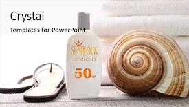  Presentation with lotion - Cool new presentation theme with salt stress - sunblock lotion sandals and white backdrop and a  colored foreground