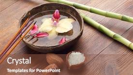  Presentation with spa concept - Cool new presentation theme with hand typing on tablet pc in library backdrop and a coral colored foreground