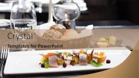  Presentation with caviar - Audience pleasing presentation theme consisting of salted and marinated herring on creamy cheese beer and black bread chips potatoes and red caviar backdrop and a coral colored foreground