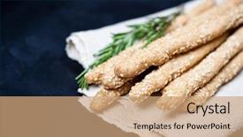  Presentation with copy space - Presentation design enhanced with salted bread sticks with rosemary background and a coral colored foreground