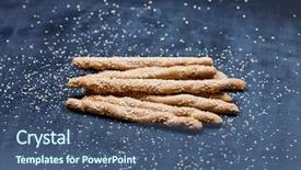  Presentation with sesame seeds and oil - Colorful presentation theme enhanced with salted bread sticks with sesame backdrop and a ocean colored foreground