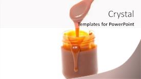  Presentation with sauce - PPT theme having salted-caramel-sauce-in-jar background and a sky blue colored foreground