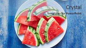 Presentation with shot - Audience pleasing slide set consisting of salted watermelon slices shot top backdrop and a light blue colored foreground