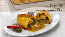  Presentation with filling water glass - Slide set featuring saltena-bolivian-juicy-filling-empanada background and a gold colored foreground