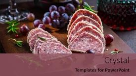  Presentation with red wine cheese - Amazing PPT theme having saltufo-italian-salami-delicacy-salami backdrop and a violet colored foreground