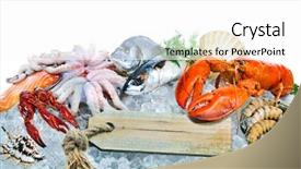  Presentation with seafood - Audience pleasing PPT theme consisting of saltwater crabs - fresh fish and seafood arrangement backdrop and a white colored foreground