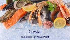  Presentation with seafood - Audience pleasing slide set consisting of saltwater crabs - fresh seafood on crushed ice backdrop and a sky blue colored foreground