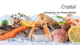  Presentation with seafood - Colorful slide set enhanced with saltwater crabs - fresh seafood on crushed ice backdrop and a white colored foreground