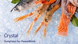  Presentation with seafood - Slides featuring saltwater crabs - fresh seafood on crushed ice background and a sky blue colored foreground