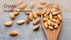  Presentation with salty - Cool new PPT theme with salty roasted almonds in wooden backdrop and a coral colored foreground