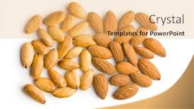  Presentation with salty - PPT theme featuring salty roasted and unpeeled almonds isolated on white background background and a yellow colored foreground
