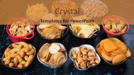  Presentation with food potato chips - Presentation theme enhanced with pretzels served as party food background and a gold colored foreground