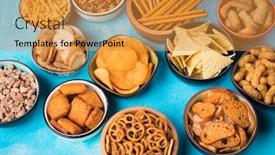  Presentation with food potato chips - Cool new presentation theme with salty snack including peanuts potato chips and pretzels served as party food in bowls backdrop and a gold colored foreground
