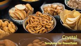  Presentation with food potato chips - Beautiful PPT theme featuring pretzels served as party food backdrop and a tawny brown colored foreground
