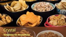 Presentation with food potato chips - Colorful presentation enhanced with pretzels served as party food backdrop and a tawny brown colored foreground