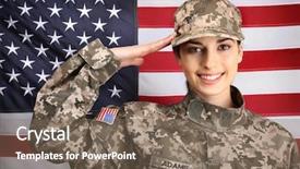 Presentation with usa flag - Colorful PPT theme enhanced with hand salute - saluting female soldier with usa backdrop and a violet colored foreground