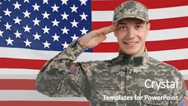  Presentation with national guard - PPT theme consisting of national guard - saluting soldier with usa flag background and a gray colored foreground