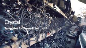  Presentation with old car - PPT layouts having salvage - old car parts in junkyard background and a ocean colored foreground