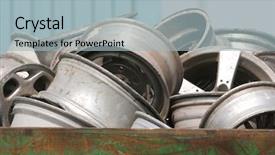 Presentation with scrap metal - Theme having salvage - scrap metal background and a light blue colored foreground
