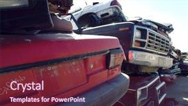  Presentation with cars - PPT layouts featuring salvage - stacked cars in junkyard background and a tawny brown colored foreground