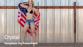  Presentation with football goal post american field - PPT theme featuring salvage yard - beautiful blonde model posing background and a  colored foreground