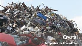  Presentation with metal recycling - Colorful presentation theme enhanced with salvage yard - scrap metal and household waste backdrop and a gray colored foreground