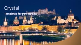  Presentation with city night - Beautiful presentation design featuring salzburg-city-evening-view-cathedral backdrop and a navy blue colored foreground