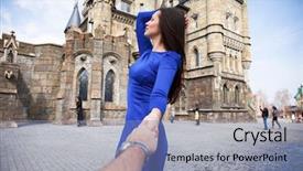  Presentation with gothic castle - Presentation design with samara - follow me portrait young beautiful background and a seafoam green colored foreground