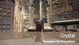  Presentation with gothic castle - Cool new presentation with samara - full-length portrait young beautiful woman backdrop and a coral colored foreground