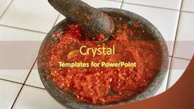  Presentation with indonesia - Beautiful presentation theme featuring sambal special spicy chili paste in indonesia making on stone mortar to be eaten with another meal backdrop and a tawny brown colored foreground