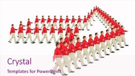  Presentation with red - Audience pleasing presentation consisting of same direction - marching businessmen in red shirts backdrop and a sky blue colored foreground