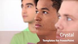  Presentation with share friends - Cool new slides with same direction - trio of male friends backdrop and a coral colored foreground