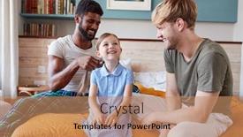  Presentation with sex - Colorful PPT theme enhanced with same sex male couple at home getting daughter ready for school plaiting her hair backdrop and a coral colored foreground