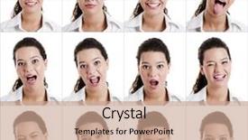  Presentation with ethical desicion making and ethical leadership - PPT theme enhanced with same woman making diferent expression background and a coral colored foreground