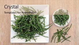  Presentation with coastal - PPT theme with samphire coastal vegetable on a white plate and bowl over oak wood background background and a lemonade colored foreground