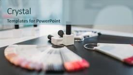  Presentation with management in monograph sample - Presentation theme consisting of sample fan on black background background and a light blue colored foreground