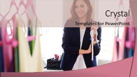  Presentation with fashion - PPT layouts with sample size - beautiful young designer in her background and a  colored foreground