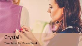  Presentation with fashion - Slide deck with sample size - beautiful young woman in fashion background and a coral colored foreground