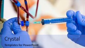  Presentation with sample - Beautiful PPT layouts featuring sample with syringe in hospital backdrop and a light blue colored foreground