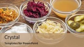  Presentation with fermented food - Amazing PPT theme having sampler of fermented food great backdrop and a coral colored foreground