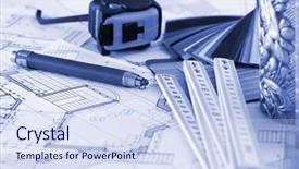  Presentation with plastics - Beautiful PPT layouts featuring samples of architectural materials - plastics metric folding ruler tape measure pencil architectural drawings of the modern house backdrop and a sky blue colored foreground